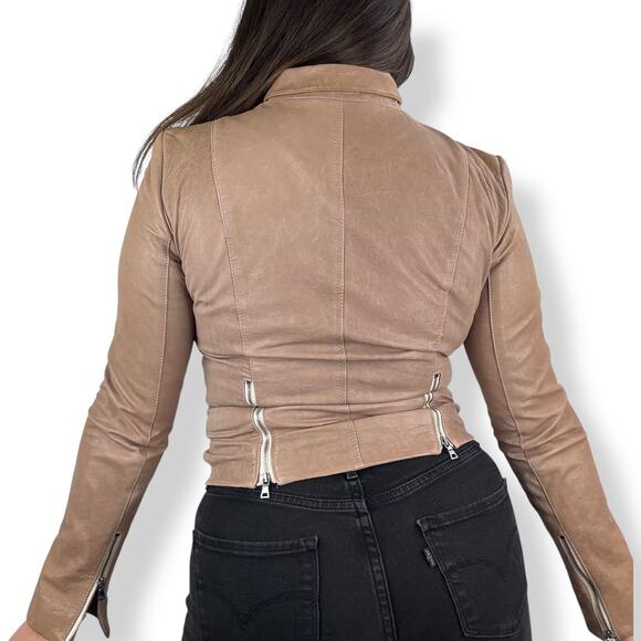 DIANE VON FURSTENBERG tan lamb leather jacket - Picture 5 of 16